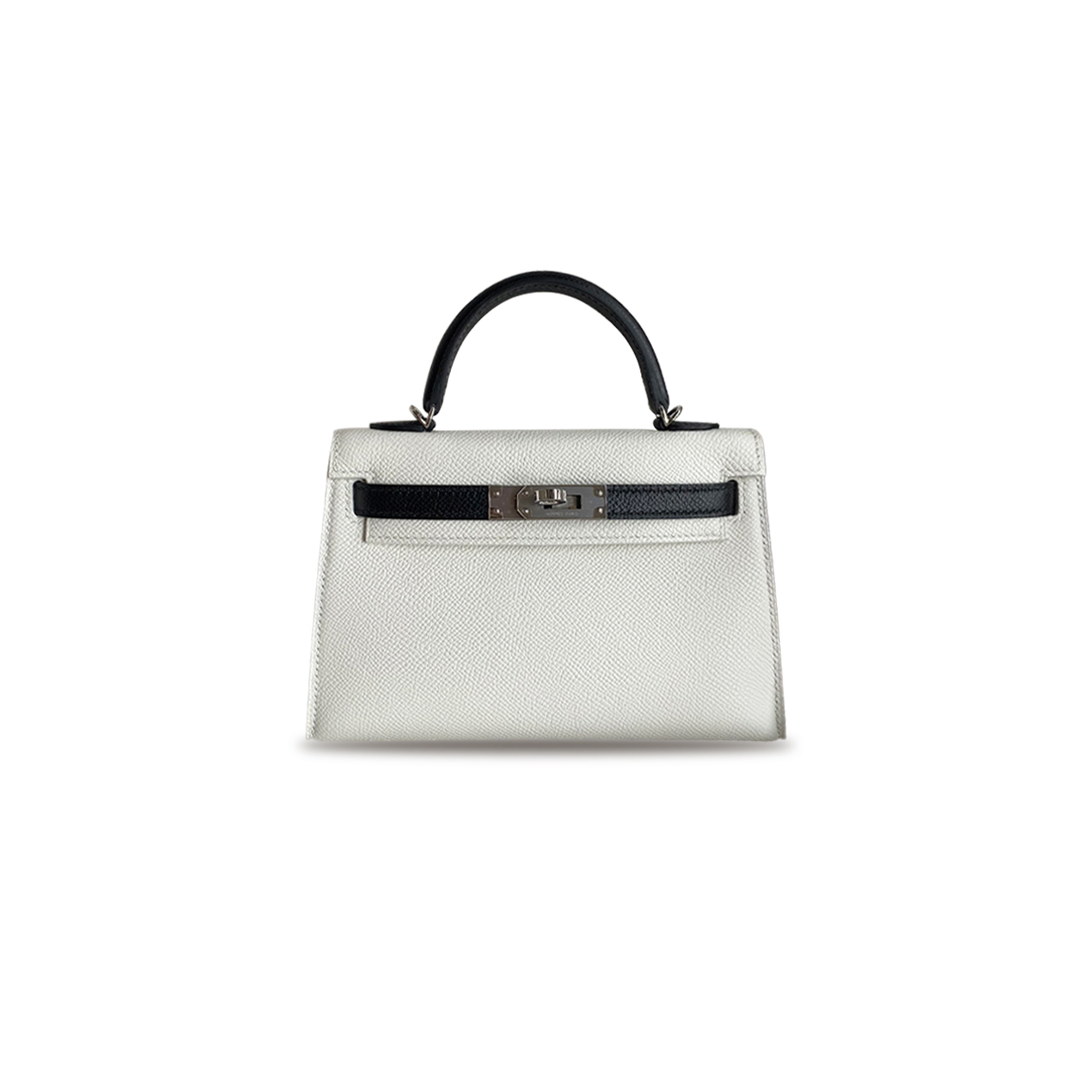 HERMÈS MINI KELLY II EPSOM PANDA COLOR PURE WHITE AND BLACK SILVER BUCKLE (19*12*5.5cm) 